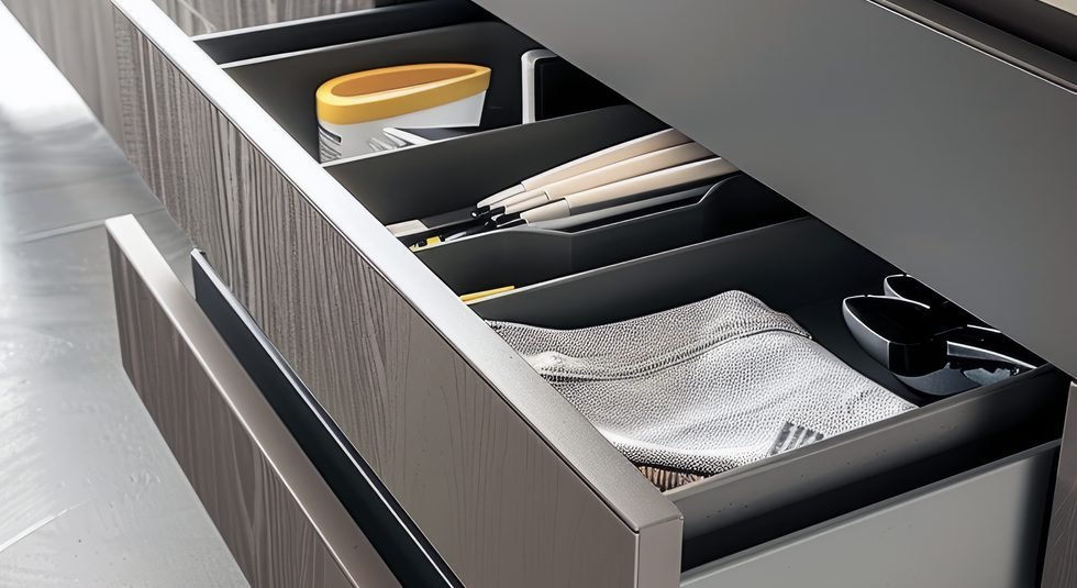 Fitted drawer organisers for cutlery and utensils